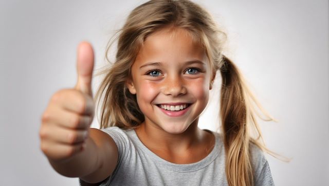 The girl showing thumbsup