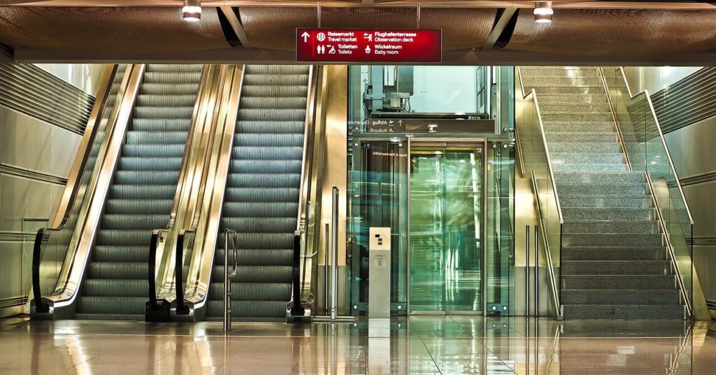 Stairs,exclator and elevator